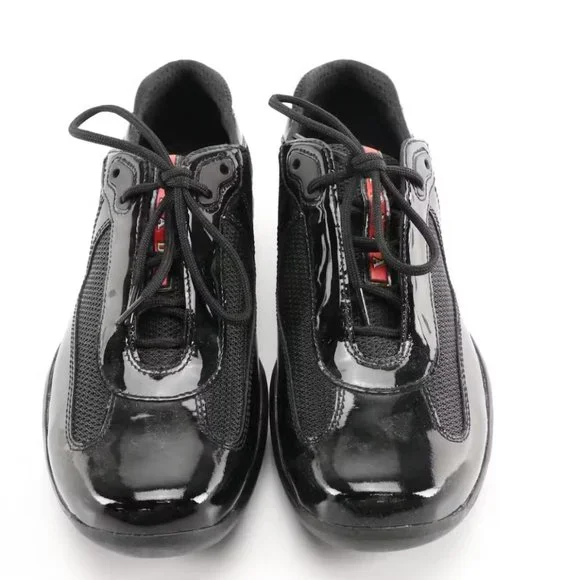 PRADA America's Cup Black Patent Leather Sneakers in Box